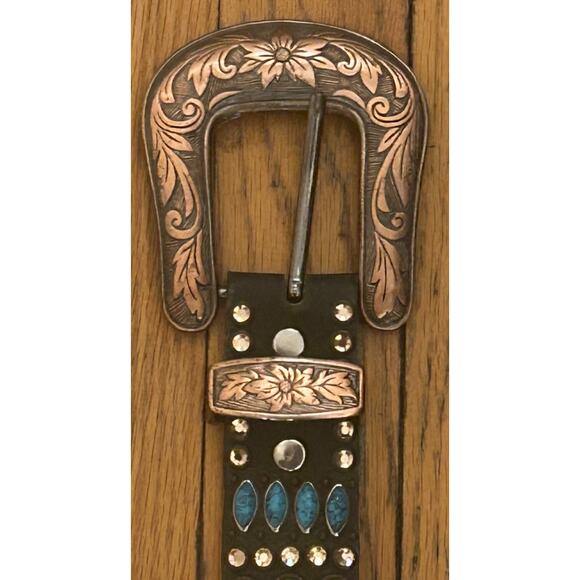 Kippy\'s Brown Leather Jeweled Belt fits Waist size 32-36\